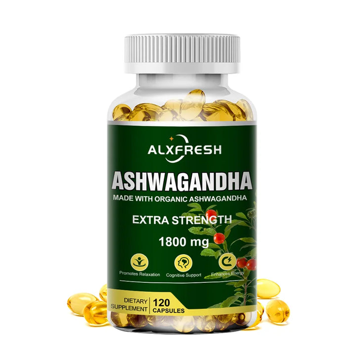 Alxfresh Pure Ashwagandha Root Extract Capsules 1800mg for Natural Mood, Stress, Focus, Brain, Energy , Sleep Health Support