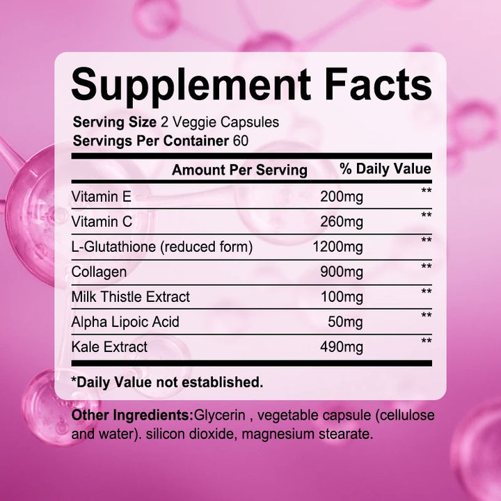 Collagen Supplements - Contains glutathione, an antioxidant that brightens and firms skin and supports healthy hair and nails
