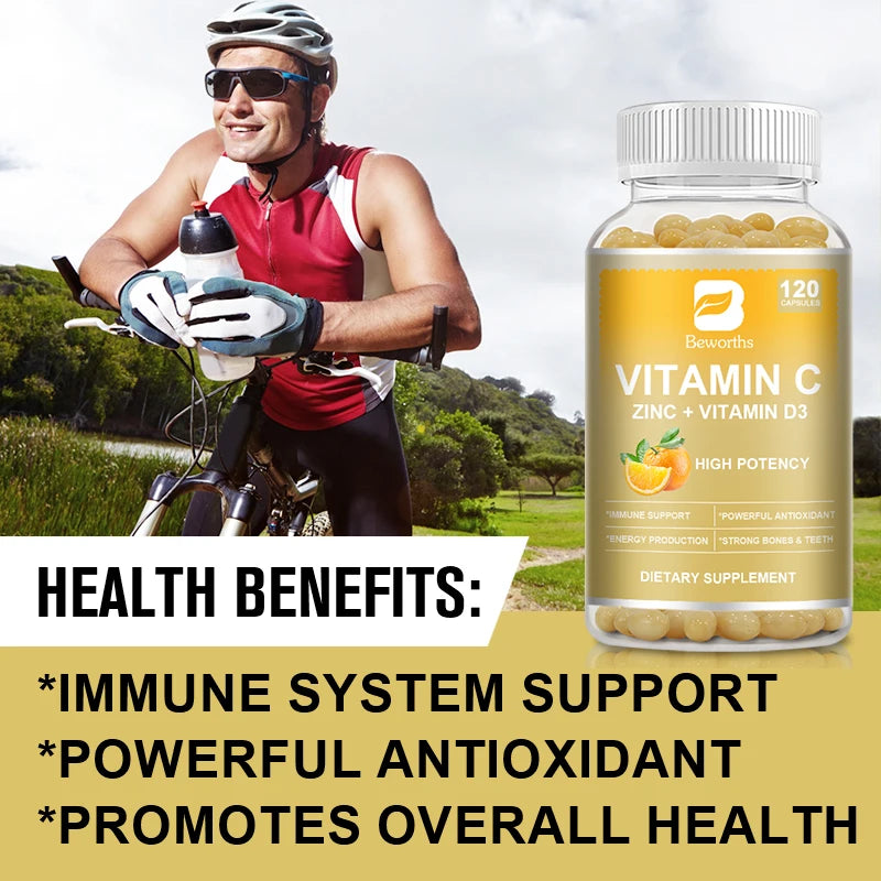 BEWORTHS Vitamin C with Zinc Capsules Vitamin C 100MG, Zinc 10 Mg, for Immune Support Powerful Antioxidant & Energy Production