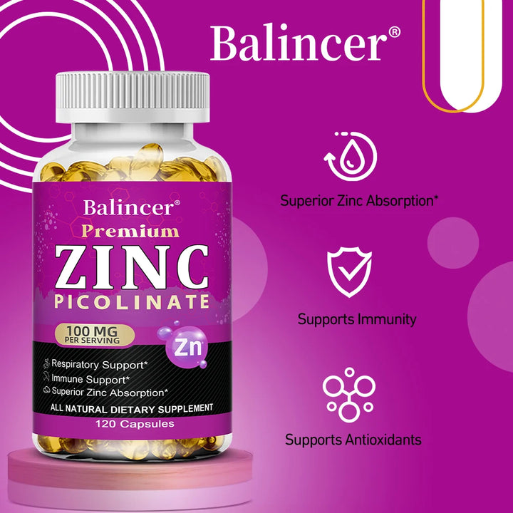Zinc Picolinate 100 Mg - Superior Zinc Absorption Boosts Immune Support, Sleep & Energy, Supports Respiratory Health