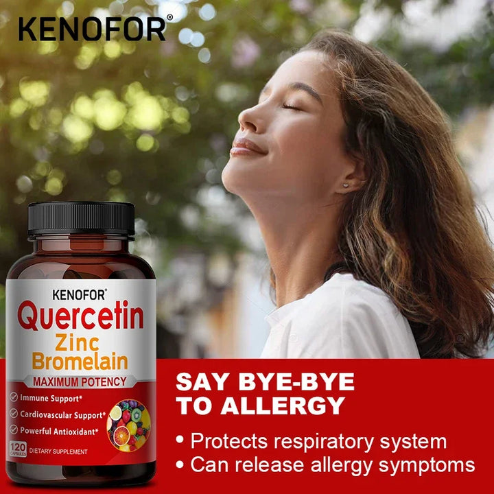 Quercetin Supplements, Containing Bromelain and Zinc, Anti-aging, Immune Support, Improved Digestion, Cardiovascular Health