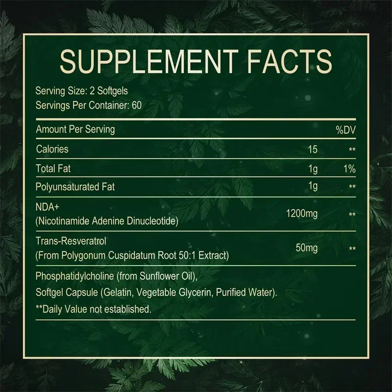 NAD+ Resveratrol - Supports Cellular Energy & Repair, Vitality, Healthy Aging, Metabolism, Cellular Health Supplement