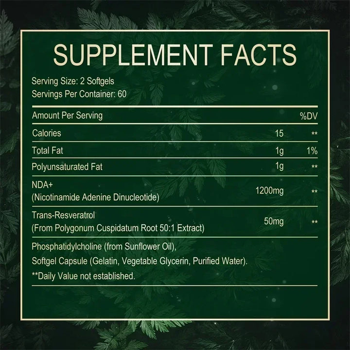 NAD+ Resveratrol - Supports Cellular Energy & Repair, Vitality, Healthy Aging, Metabolism, Cellular Health Supplement