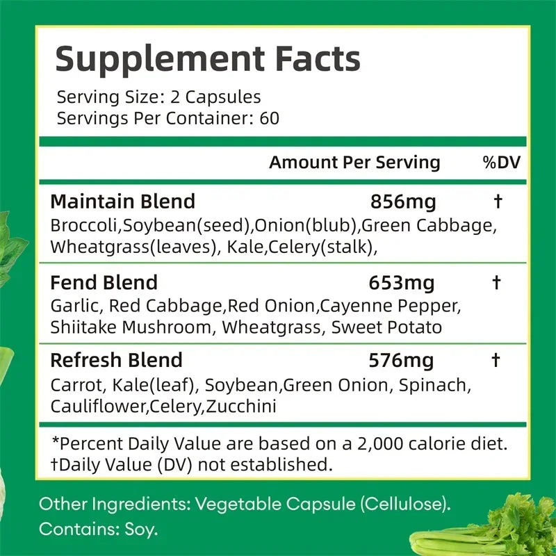 Veggies Supplement - Natural Antioxidant That Supports Energy Levels, Improves Digestion, Boosts Immunity and Maintains Vitality