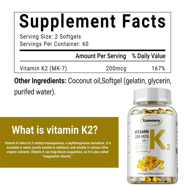 Vitamin K2 MK-7 Supplement - Supports Bone Density, Teeth, Skin, Heart Health and Immunity