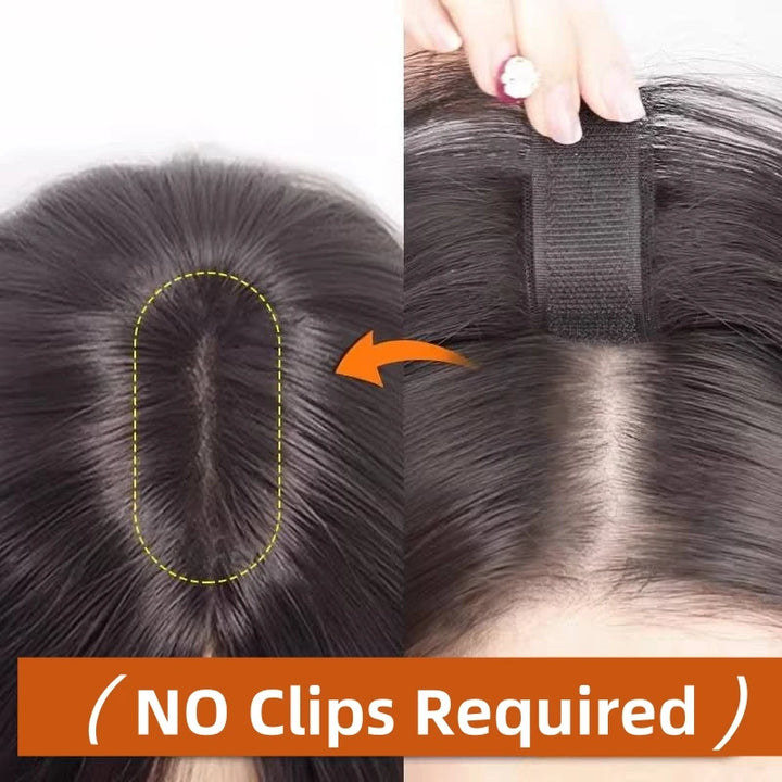No Clip Toppers Human Hair Fringe Upgraded Magic Paste Hair Toppers Ba ...