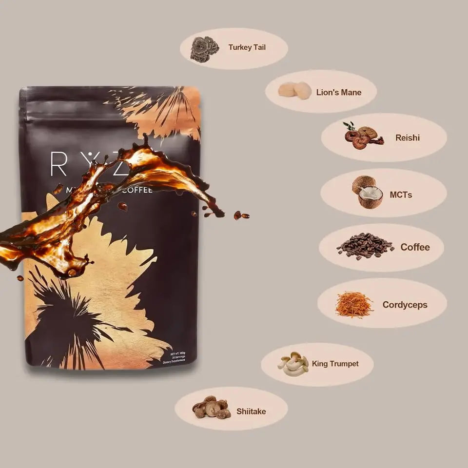 Organic Mushroom Coffee - Shiitake, Cordyceps, Supports Immune, Focus, Concentration, Stress, Digestion & Energy - 180 G