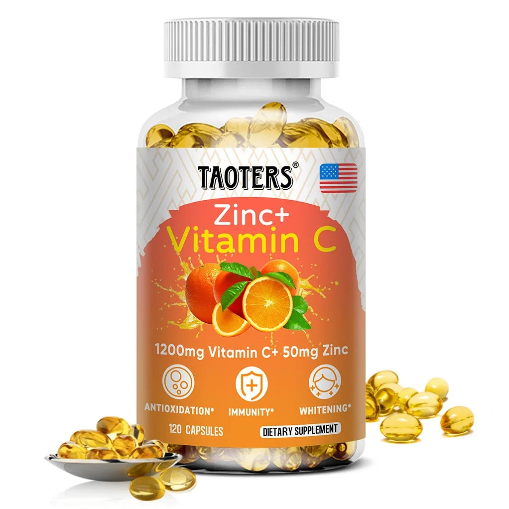 Vitamin C 1200mg with Zinc 50mg Supplement Supports Cellular Energy Antioxidant Protection Collagen Skin & Immunity 120 Capsules