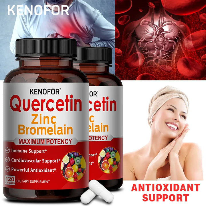 Quercetin Supplements, Containing Bromelain and Zinc, Anti-aging, Immune Support, Improved Digestion, Cardiovascular Health
