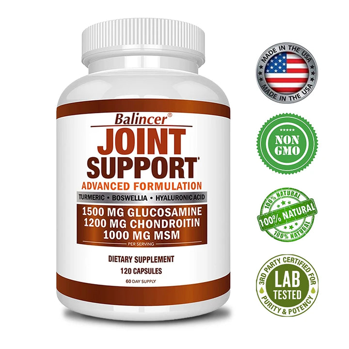 Balincer Glucosamine Chondroitin Msm with Turmeric Capsules, Supports Healthy Joint Structure, Function & Comfort, Non-GMO