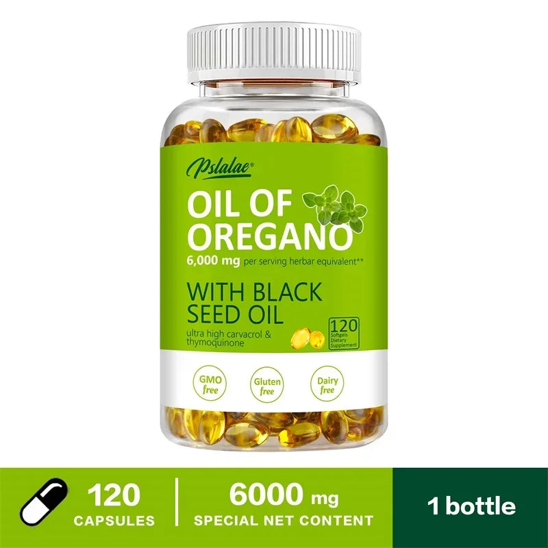 Oregano Oil Softgels 6000mg - with Black Seed Oil - Immune Support, Digestive Health, Antioxidant