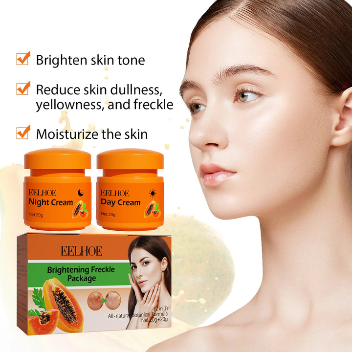 EELHOE Day Night Face Cream Papaya Day Night Even Skin Tone Corrector Removing Blemish Bleaching Nourishing Face Care Cream 1set