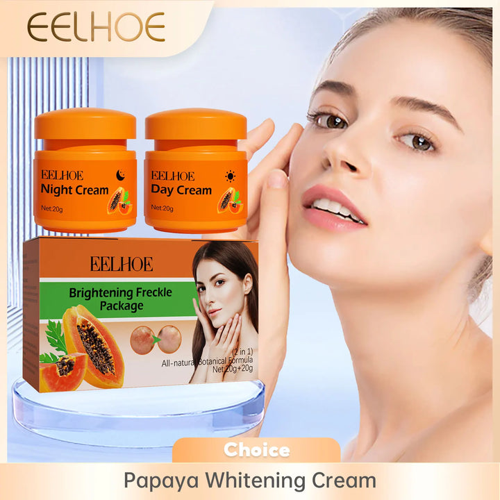 EELHOE Day Night Face Cream Papaya Day Night Even Skin Tone Corrector Removing Blemish Bleaching Nourishing Face Care Cream 1set