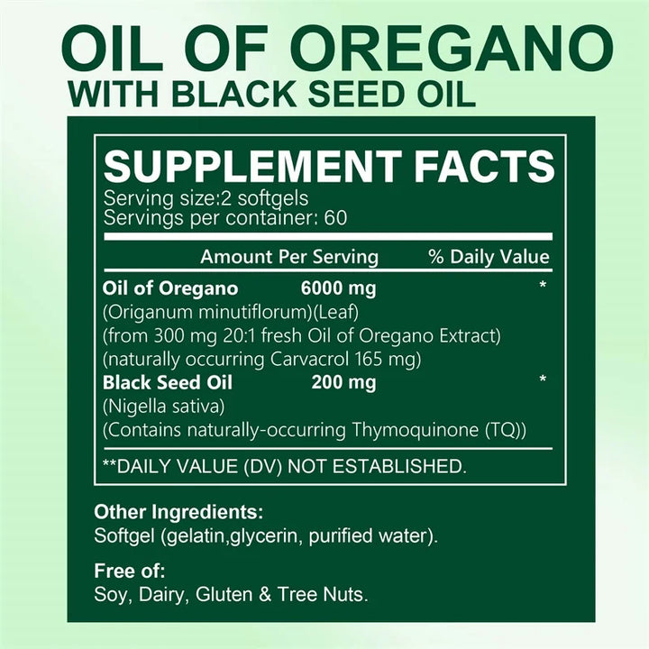 Oregano Oil Softgels 6000mg - with Black Seed Oil - Immune Support, Digestive Health, Antioxidant