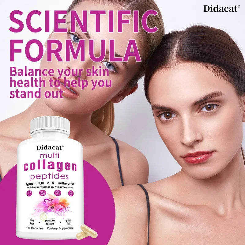 Multi-Collagen Peptides Supplement - Skin, Hair, Nails, Bone and Joint Health, Immunity, Free Radical Balance, Non-GMO