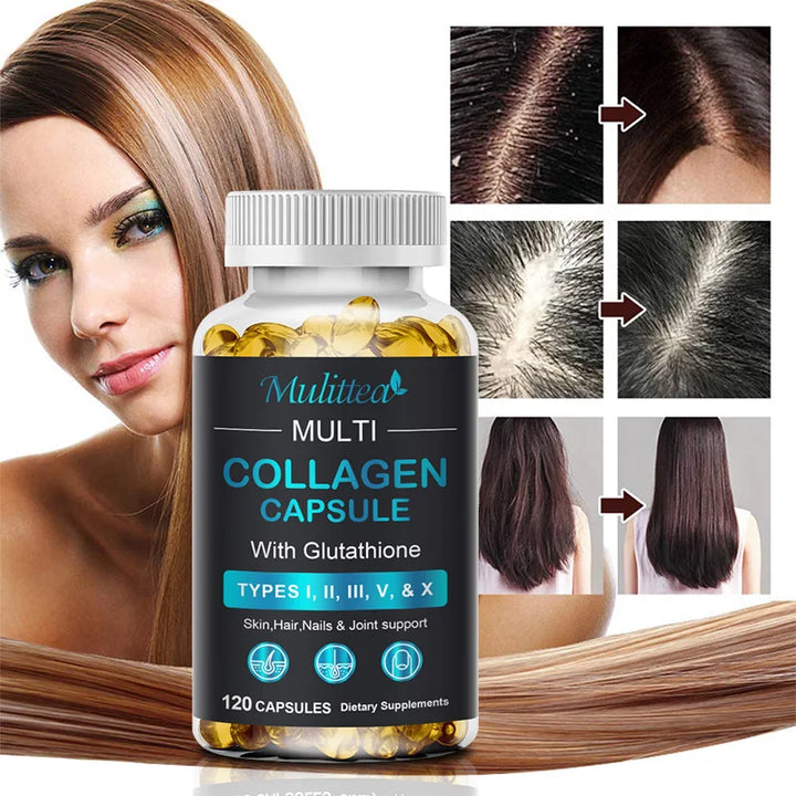 Mulittea Multiple collagen with Biotin Support Anti-aging Skin Hair Nails and Joints Health Antioxidant Skin Firming Support