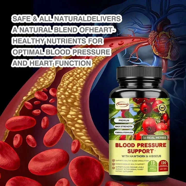 Blood Pressure Support Capsules - Enhances Immunity, Increases Blood Circulation, Healthy Cardiovascular, Brain, Heart
