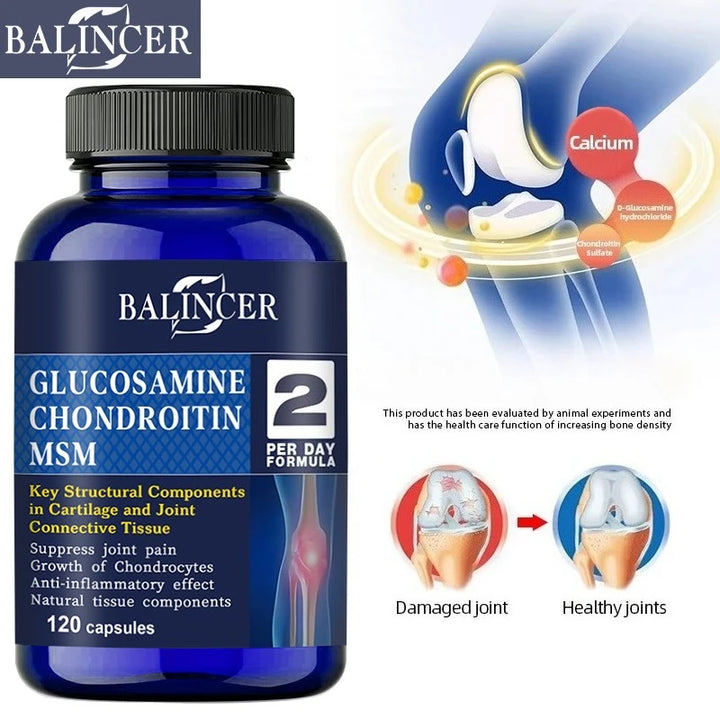 Glucosamine Chondroitin MSM Capsules, for Joint Health, Promotes Bone and Joint Mobility, Dietary Supplement