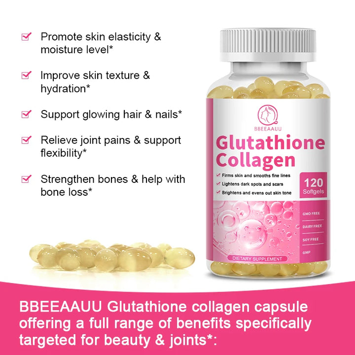 BBEEAAUU Collagen Glutathione Capsules Skin Whitening Supplement Antioxidant Support Liver Detoxification Improvement Skin Slack