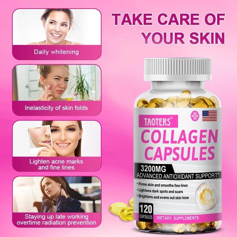 Collagen Supplements - Contains glutathione, an antioxidant that brightens and firms skin and supports healthy hair and nails