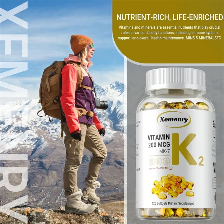 Vitamin K2 MK-7 Supplement - Supports Bone Density, Teeth, Skin, Heart Health and Immunity