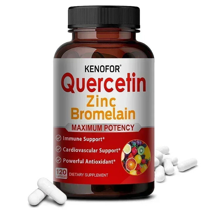 Quercetin Supplements, Containing Bromelain and Zinc, Anti-aging, Immune Support, Improved Digestion, Cardiovascular Health