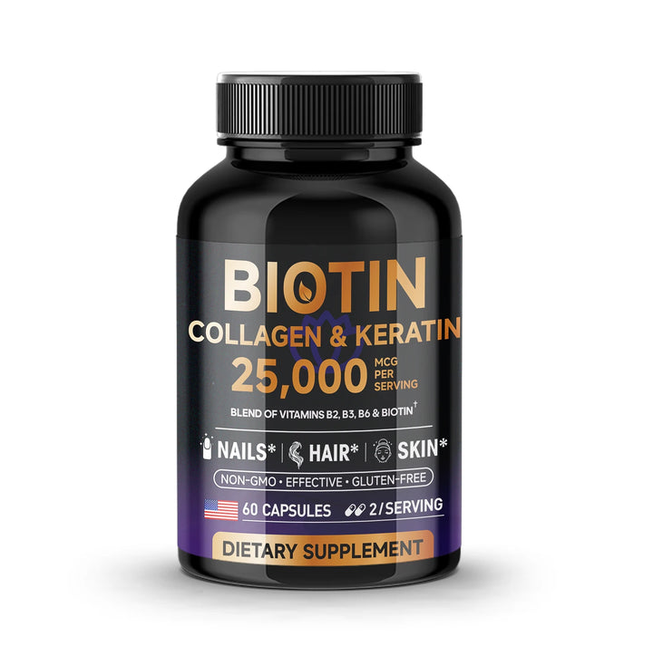 Biotin Collagen&Keratin 25000 mcg Vitamins B2, B3, B6 - Non-GMO Dietary Supplement for Hair Growth Support - USA Made - 60 caps