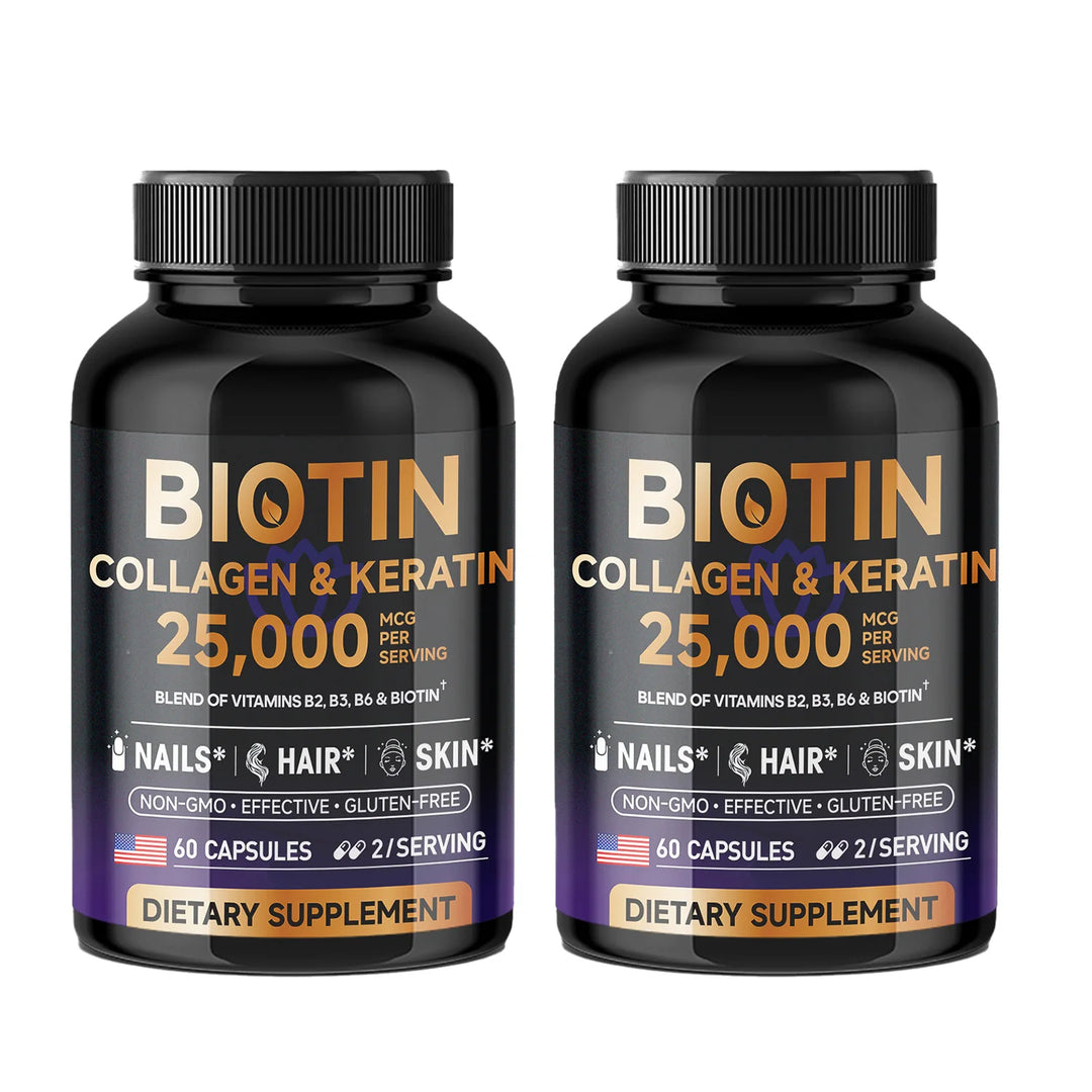 Biotin Collagen&Keratin 25000 mcg Vitamins B2, B3, B6 - Non-GMO Dietary Supplement for Hair Growth Support - USA Made - 60 caps
