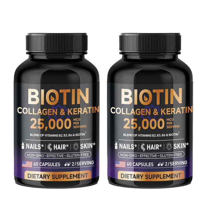 Biotin Collagen&Keratin 25000 mcg Vitamins B2, B3, B6 - Non-GMO Dietary Supplement for Hair Growth Support - USA Made - 60 caps