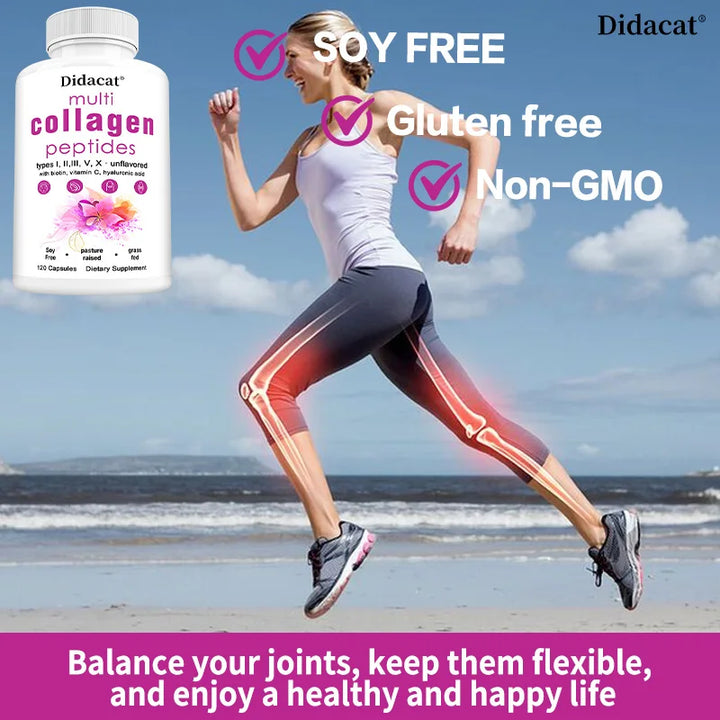Multi-Collagen Peptides Supplement - Skin, Hair, Nails, Bone and Joint Health, Immunity, Free Radical Balance, Non-GMO