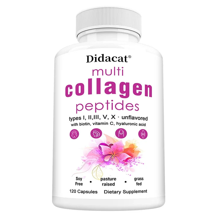 Multi-Collagen Peptides Supplement - Skin, Hair, Nails, Bone and Joint Health, Immunity, Free Radical Balance, Non-GMO
