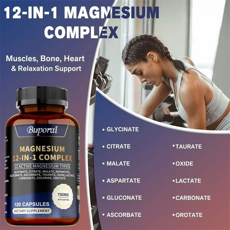 Magnesium 12-IN-1 Complex - Supports Heart and Bone Health, Aids Relaxation, Improves Muscle Strength, and Boosts Immunity