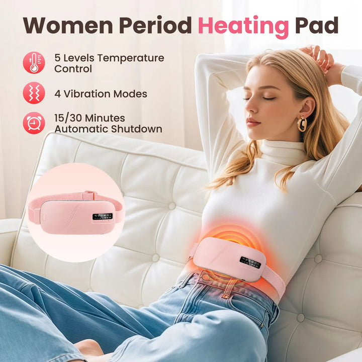Menstrual Heating Pad Abdominal Massager Warm Palace Belt for Female Cramps Period Pain Relief Waist Vibration Massage Device