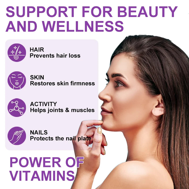 BEWORTHS Collagen Biotin Gummies Biotin for Hair Growth Strengthen Hair Roots & Nails Prevente Hair Loss Skin Care Beauty Health