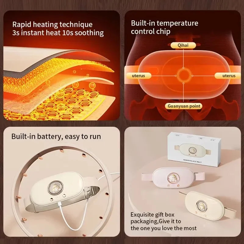 Menstrual Heating Pad Heated Massage Belt Menstrual Pain Relief Hot Compress Pad Abdominal Massage Period Warm Palace Belt