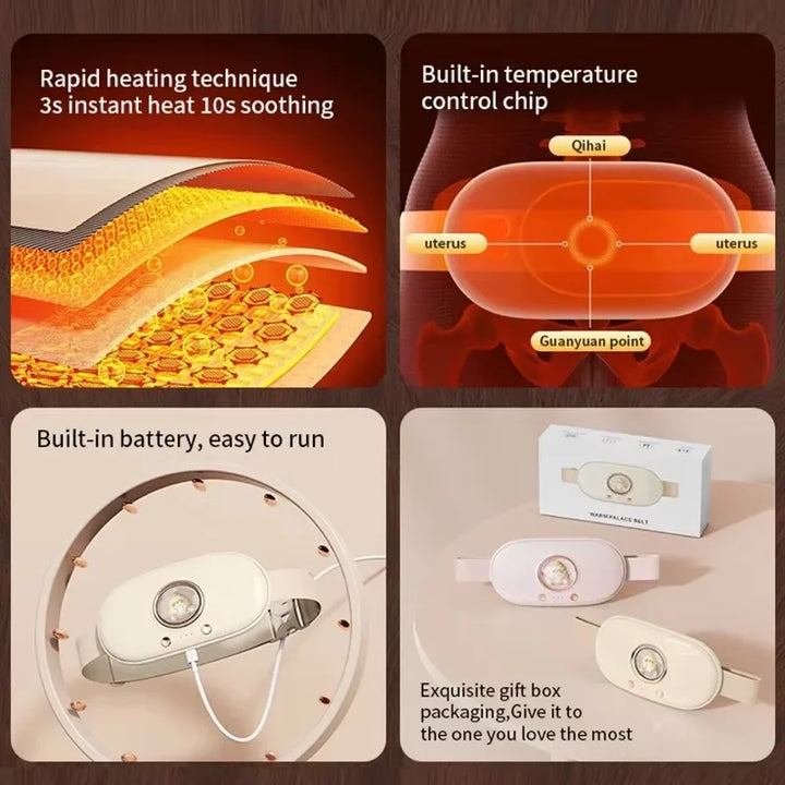 Menstrual Heating Pad Heated Massage Belt Menstrual Pain Relief Hot Compress Pad Abdominal Massage Period Warm Palace Belt