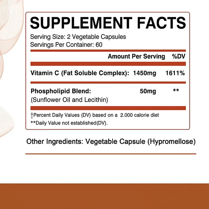 Liposomal Vitamin C - Anti-oxidation and Anti-aging, Improve Skin Condition, Reduce Wrinkles, Moisturize Skin - 120 Capsules