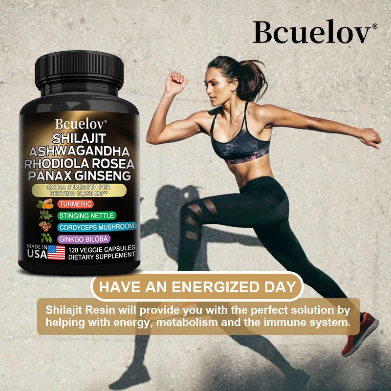 Shilajit Resin Himalaya Capsules - 15250 mg - Combination of Ashwagandha, Ginseng, Cordyceps, Ginkgo, Turmeric