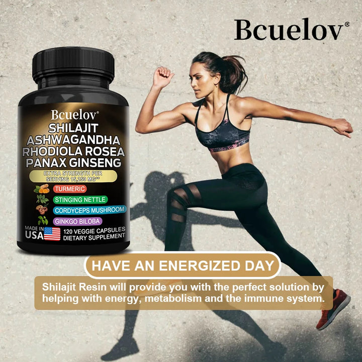 Shilajit Resin Himalaya Capsules - 15250 mg - Combination of Ashwagandha, Ginseng, Cordyceps, Ginkgo, Turmeric