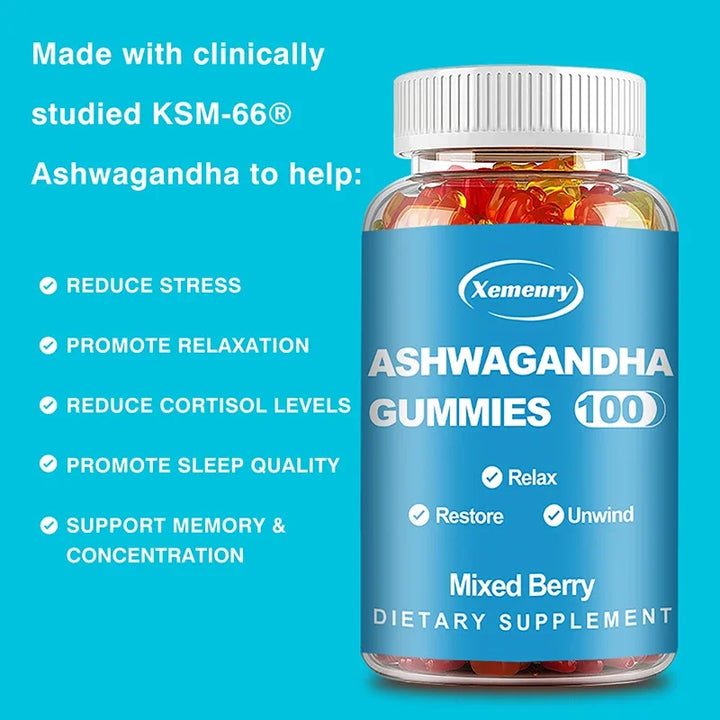 Ashwagandha Gummies - Relieve Stress, Improve Sleep, Improve Energy and Endurance, Muscle Mass, Boost Immunity