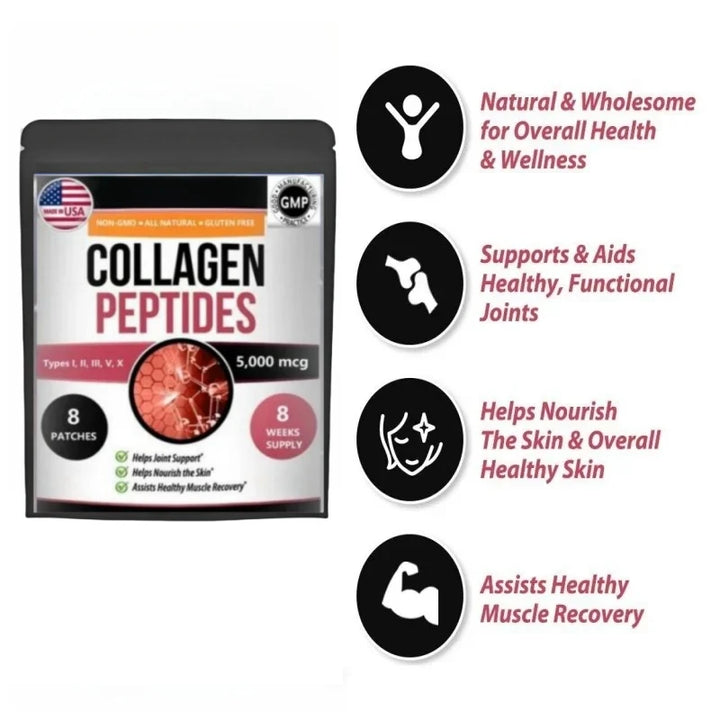 Collagen Peptides Types I, Ii, Iii, V, X 5,000mcg Patch Anti-aging Skin Transdermal Patches