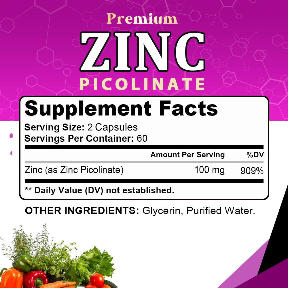 Zinc Picolinate 100 Mg - Superior Zinc Absorption Boosts Immune Support, Sleep & Energy, Supports Respiratory Health