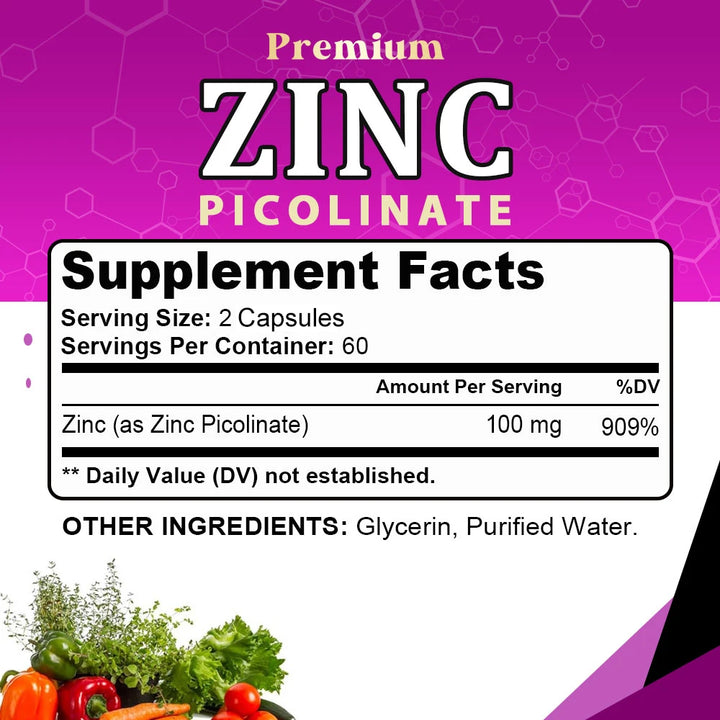 Zinc Picolinate 100 Mg - Superior Zinc Absorption Boosts Immune Support, Sleep & Energy, Supports Respiratory Health