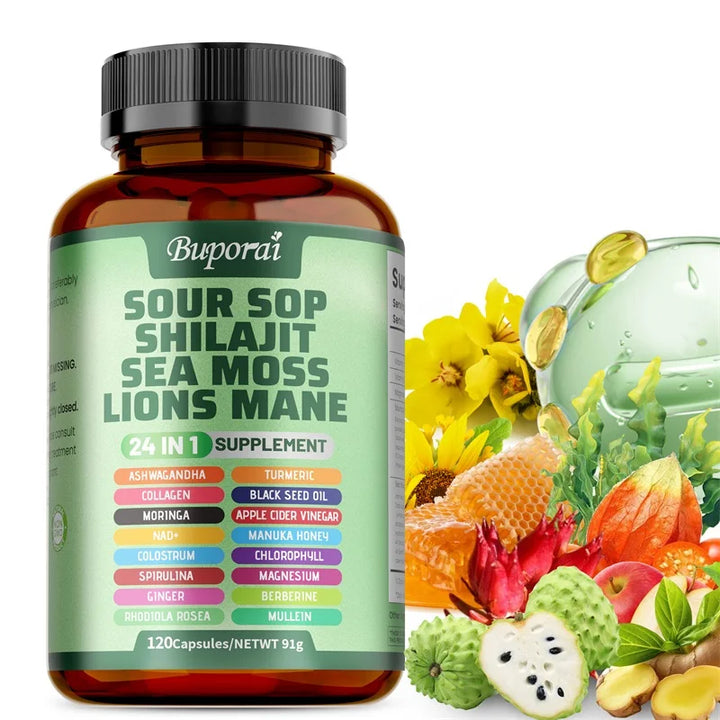 24-In-1 Soursop Supplement - Boosts Energy, Cell Support & Regeneration, Antioxidants, Improve Skin Health, Skin Vitality