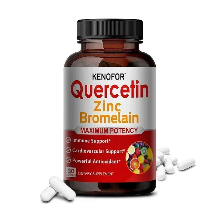 Quercetin Supplements, Containing Bromelain and Zinc, Anti-aging, Immune Support, Improved Digestion, Cardiovascular Health