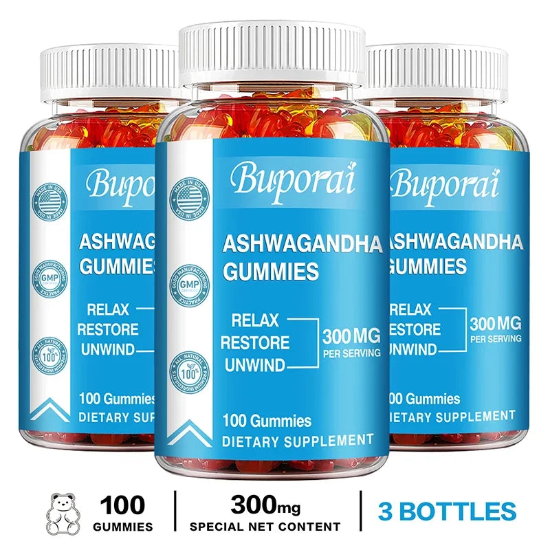 Ashwagandha Gummies - Relieve Stress, Enhance Memory, Focus, Promote Immune and Nervous System Health and Metabolism