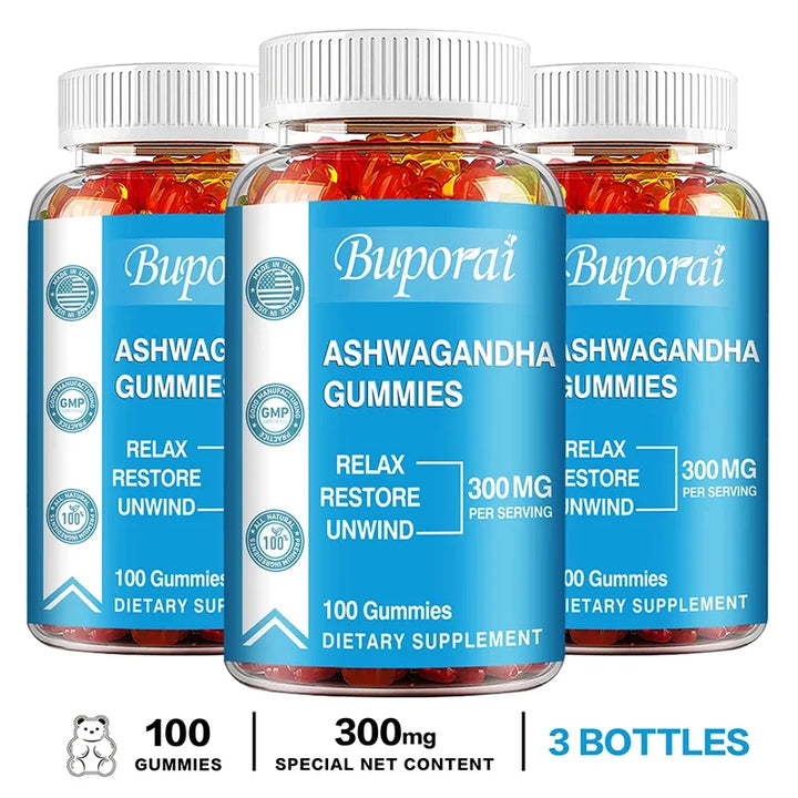 Ashwagandha Gummies - Relieve Stress, Enhance Memory, Focus, Promote Immune and Nervous System Health and Metabolism