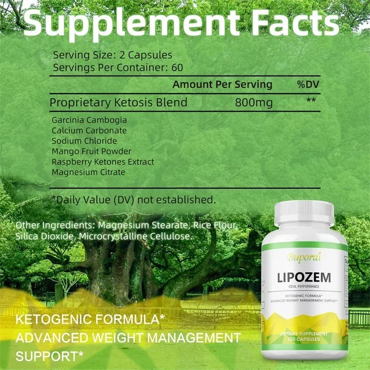 Natural Lipozem - Boosts Energy, Appetite Suppressant, Fat Burner, Relieves Bloating and Constipation, Improves Metabolism