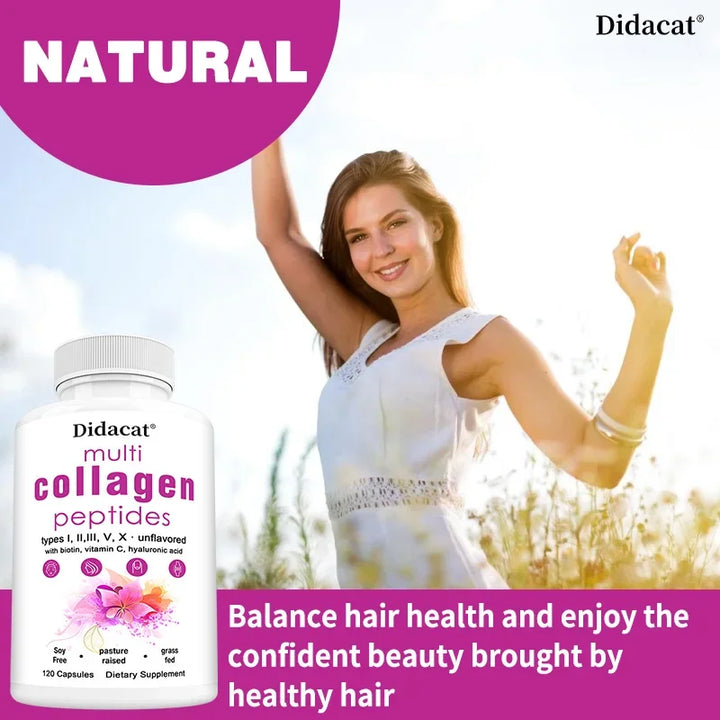 Multi-Collagen Peptides Supplement - Skin, Hair, Nails, Bone and Joint Health, Immunity, Free Radical Balance, Non-GMO